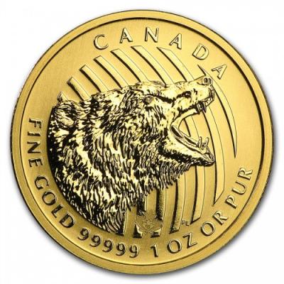 200 долларов, 2016 г., Канада. Медведь гризли. Au 31.1