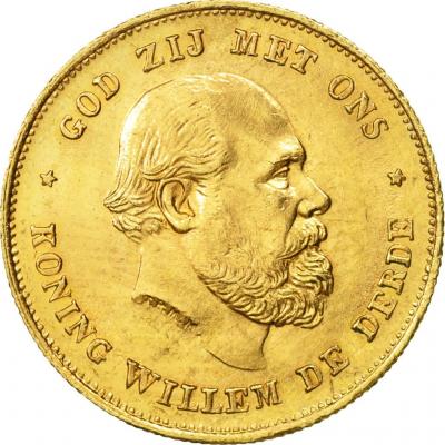 10 Гульденов Виллем III 1876 г. , Нидерланды, Au 6.06 г.