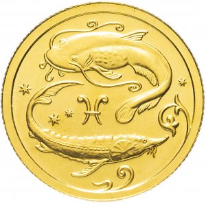 25 рублей, 2005 г.,  Знак Зодиака - Рыбы, Au 3,11 гр