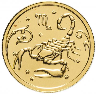 25 рублей, 2005 год. Знак Зодиака - Скорпион, Au 3,11 гр
