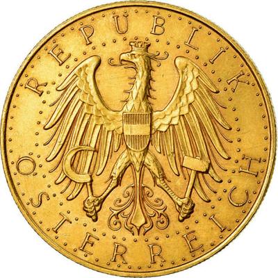 100 шиллингов, 1927-1929 гг., Австрия, Au 21.17 г.