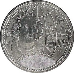 12 евро, 2006 г., "5 лет со дня смерти Христофора Колумба" Ag 16.7 г.