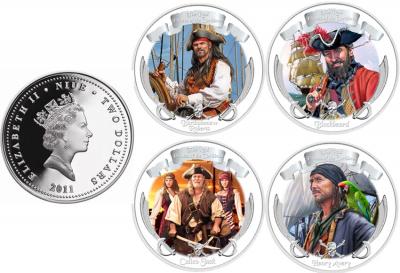Набор монет.  Реальные пираты Карибского моря. (4 шт.)