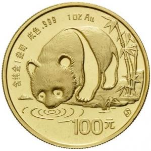 100 юаней Китай. Панда, 1987 год. Au 31.1гр