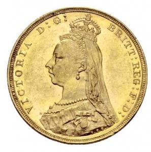 Соверен Виктория с короной 1887 - 1893 гг. Au  7,32гр