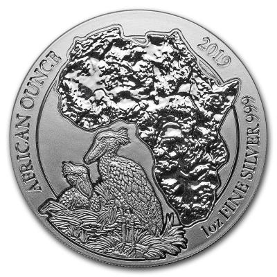 50 франков, Руанда. Королевская цапля (Китоглав). Ag 31.1