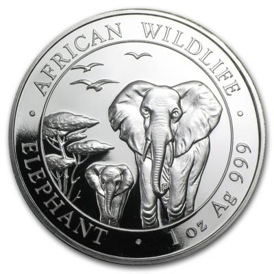 100 шиллингов. Слон Сомали 2015. Ag 31.1 г.