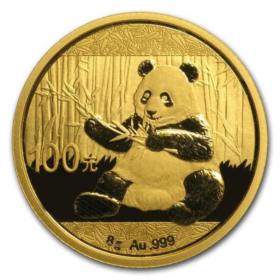 100 юаней. Панда 2017 год. Au 8 г.