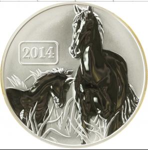 5 долларов, Токелау. Лошади 2014 год. серебро 31.1 г.