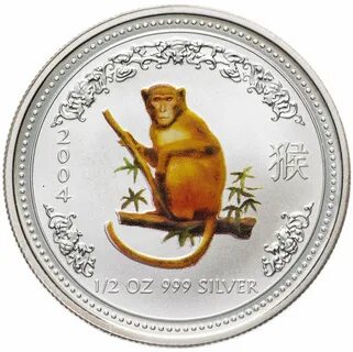 50 центов, 2004 год. Лунар, Год обезьяны (цветная). Ag 15.5 г.