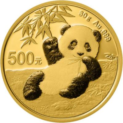 500 юаней Китай Панда 2020г. Au 30 гр