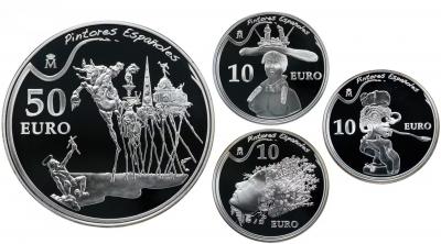 Набор монет, Испания. Великие художники: Сальвадор Дали (Ag24.98 х3шт; Ag156.09 х1шт) )