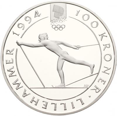 100 крон. Зимние Олимпийские игры 1994 г. Лыжный спорт. Ag 31.1