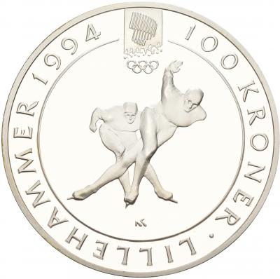 100 крон. Зимние Олимпийские игры 1994 г. Конькобежный спорт. Ag 31.1