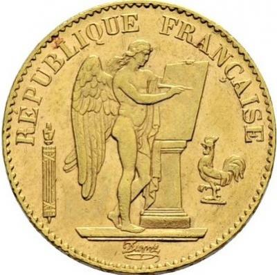 20 франков, Франция. Ангел. 1871-1898 гг. Au 5.81 г