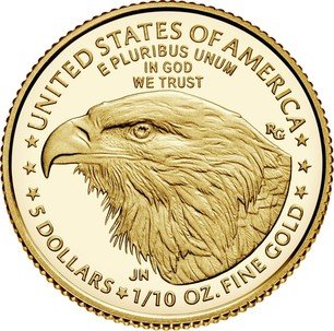 5 долларов, США. Американский Орел. 2021-2023 гг. Au 3.11гр