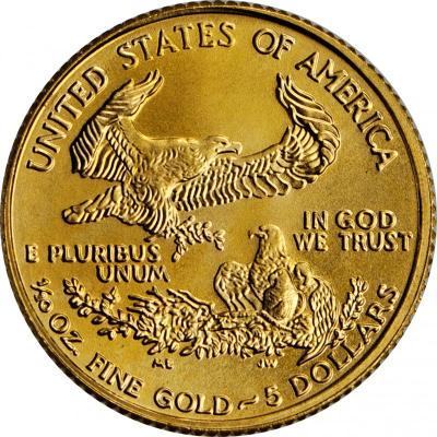 5 долларов, США. Американский Орел. 1998-2020 гг. Au 3.11гр