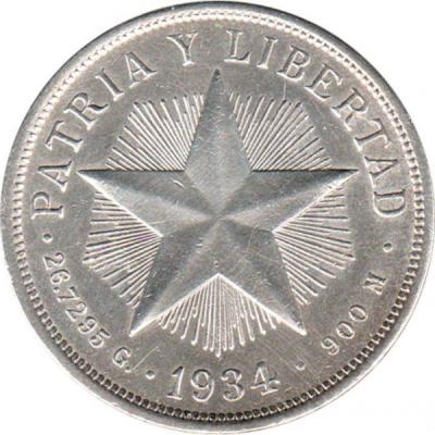 1 песо 1934, звезда Куба Ag 24.05