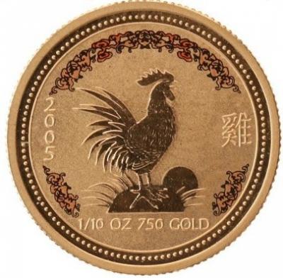 15 долларов, 2005 год, Год Петуха, Лунар, Au 2.33