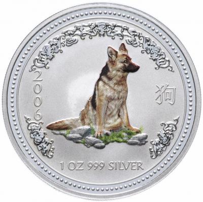 1 доллар. Лунар, год собаки (позолота) Ag  31.1 г.