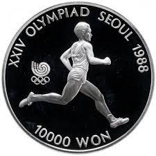 10000 вон, XXIV летняя Олимпиада, Сеул 1988 - Бегун. Ag 31.1 г.