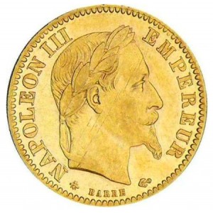 10 франков, 1861-1869 г., Наполеон III, Au 2.9 г.