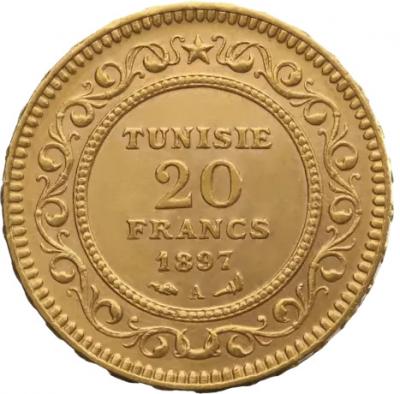 20 Тунисских Франков, 1899 г., Au 5.23 г.